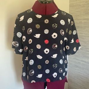 Equipment Femme Navy Silk Top with Car Details (Size SP)